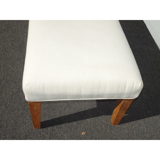 Modern White Bed Side Bench With Brown Legs & Designer Fabric For Sale - Image 4 of 12