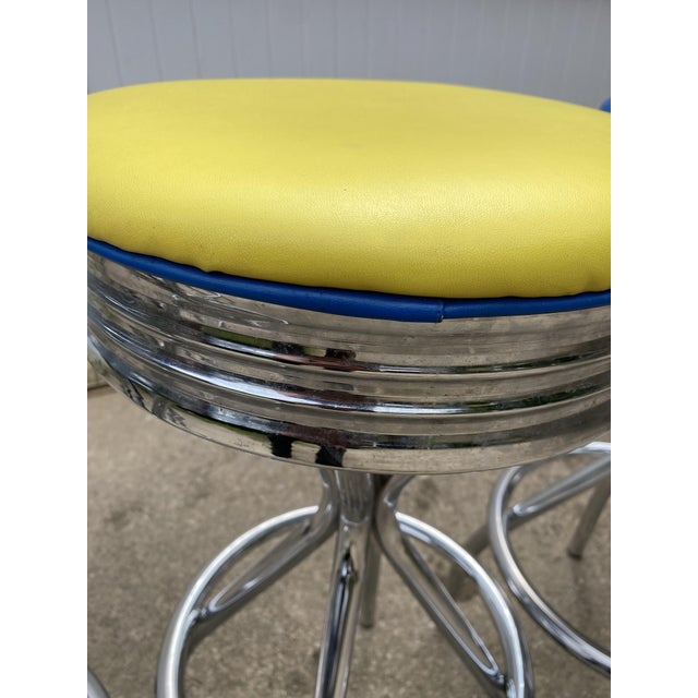 Vintage Blue, Red, Orange, and Yellow Swivel Bar Stools, 1990s, Set of 5 For Sale - Image 13 of 18