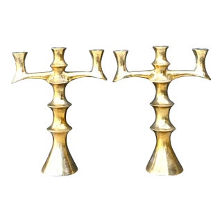 Vintage Brutalist Bronze Candlesticks - A Pair For Sale