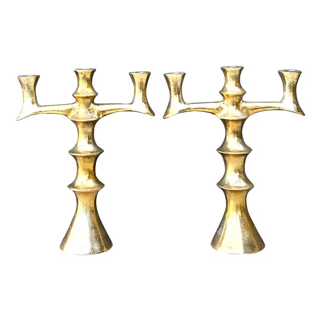 Vintage Brutalist Bronze Candlesticks - A Pair For Sale