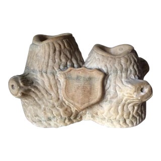 Antique 1800s Primitive, Folk Art Carved Marble Match Safe, Americana Patriotic Shield For Sale
