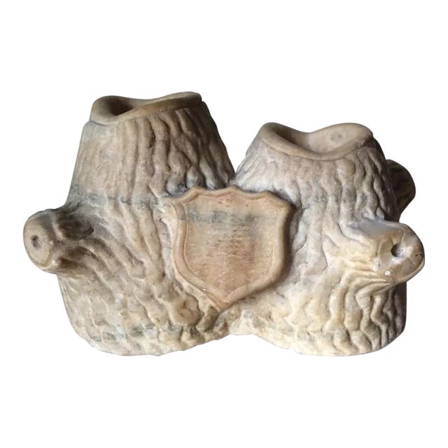 Antique 1800s Primitive, Folk Art Carved Marble Match Safe, Americana Patriotic Shield For Sale