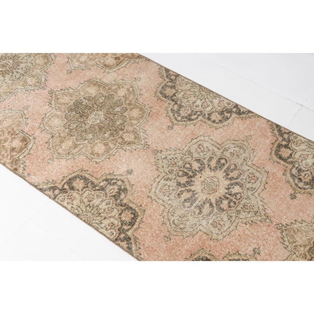 Mid 20th Century Muted Pink Turkish Runner Rug For Sale - Image 9 of 10