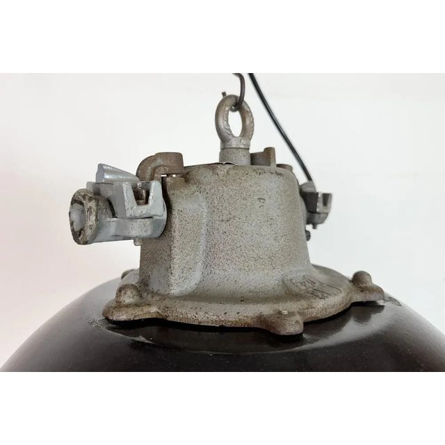 Industrial Black Enamel and Cast Iron Cage Pendant Light, 1960s For Sale - Image 9 of 18