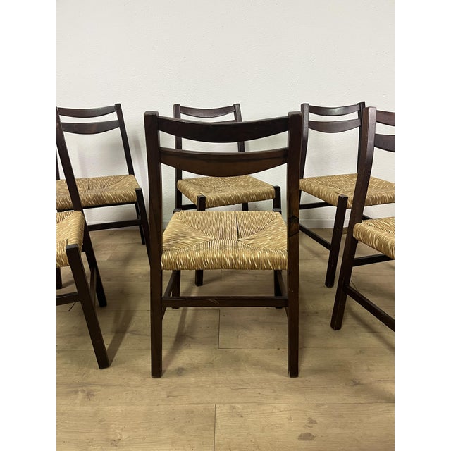Brown Italian Chairs in Teak Wood and Straw, 1960s, Set of 6 For Sale - Image 8 of 9