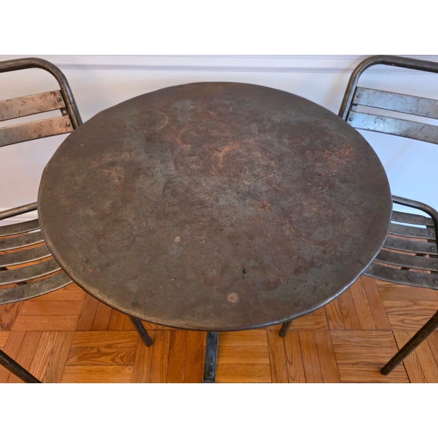 Dark Gray Vintage French Industrial Bistro Table & Chairs For Sale - Image 8 of 13
