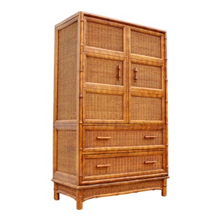 Vintage 1980's Rattan Tortoise Shell Finish Highboy Dresser by American of Martinsville For Sale