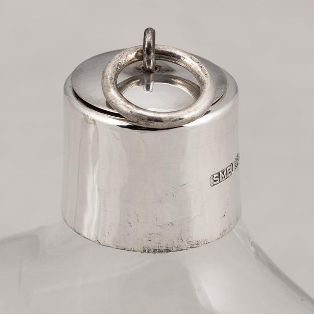 21st Century English Silver Mounted Glass Decanters with Heraldic Engraving, 2007, Set of 2 For Sale - Image 9 of 14