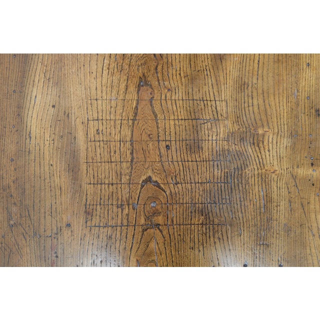 Brown 19th Century Antique Elm Wood Tavern Table With Game Carving For Sale - Image 8 of 13