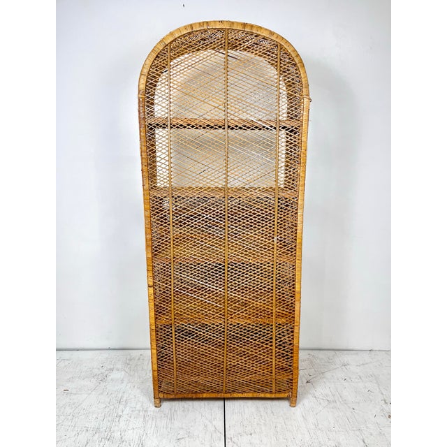 Vintage Woven Wicker Etagere Cabinet Hutch For Sale - Image 10 of 12