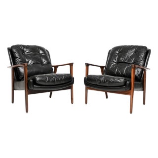 Vintage Swedish Armchairs in Leather by Inge Andersson from Brødere Andersen, 1960, Set of 2 For Sale
