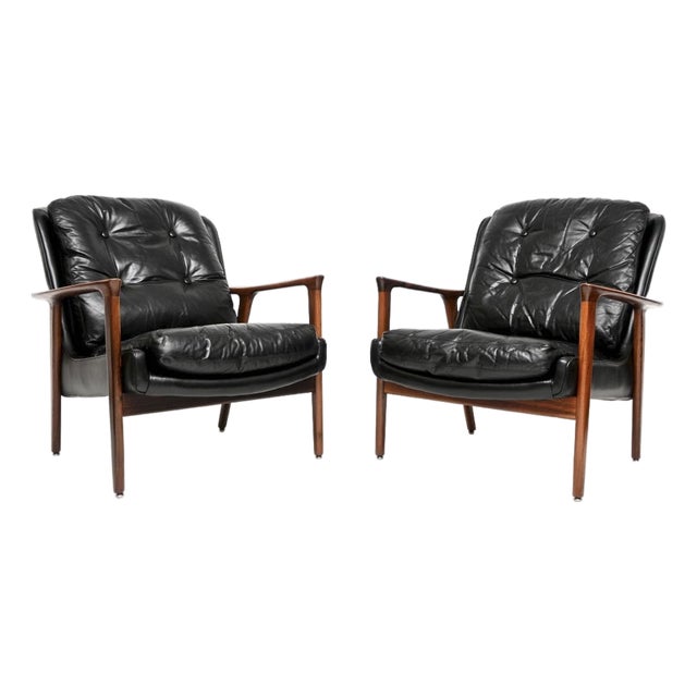 Vintage Swedish Armchairs in Leather by Inge Andersson from Brødere Andersen, 1960, Set of 2 For Sale