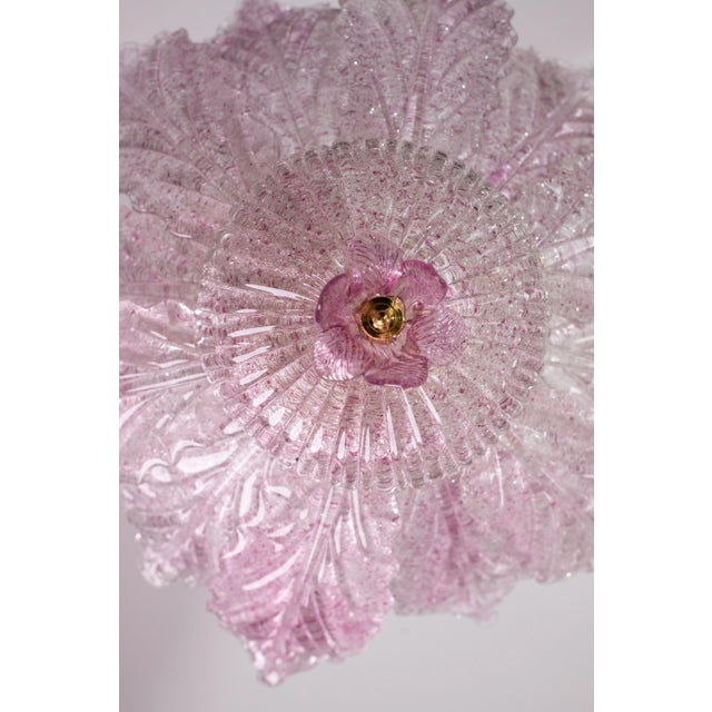 Italian Ballarò Italian Pink Murano Glass Leaves Ceiling Light or Flush Mount, 1970s For Sale - Image 3 of 12