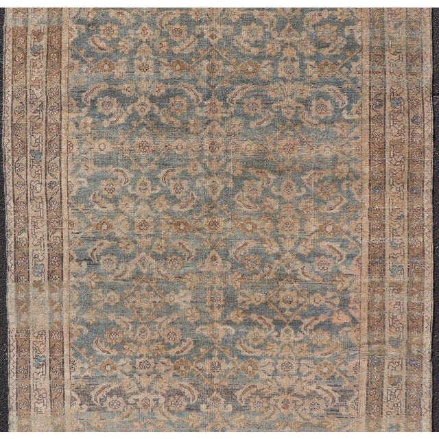 Antique Persian Hamadan Gallery Rug With Soft Blue Field and Allover Design For Sale - Image 11 of 13