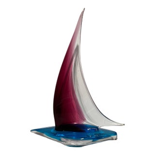 1980s Italian Blown Glass Sailboat Sculpture For Sale