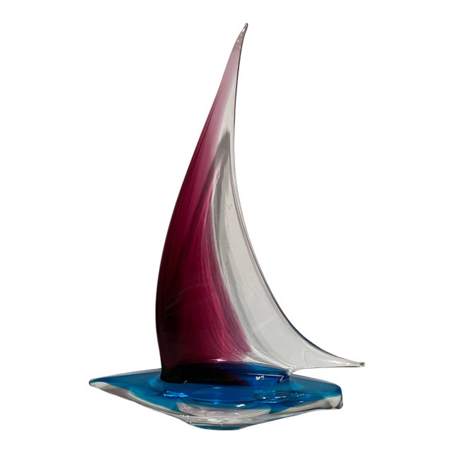 1980s Italian Blown Glass Sailboat Sculpture For Sale