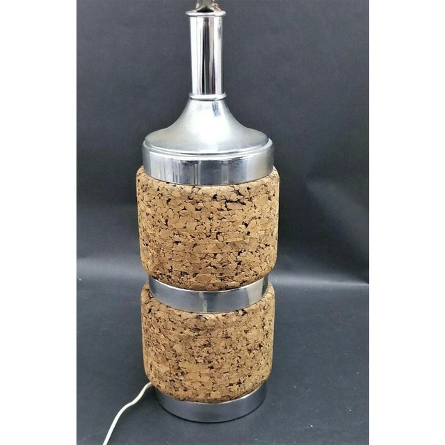Vintage Mid-Century Chrome & Cork Table Lamp With Matching Cork And Fabric Shade For Sale In Miami - Image 6 of 10