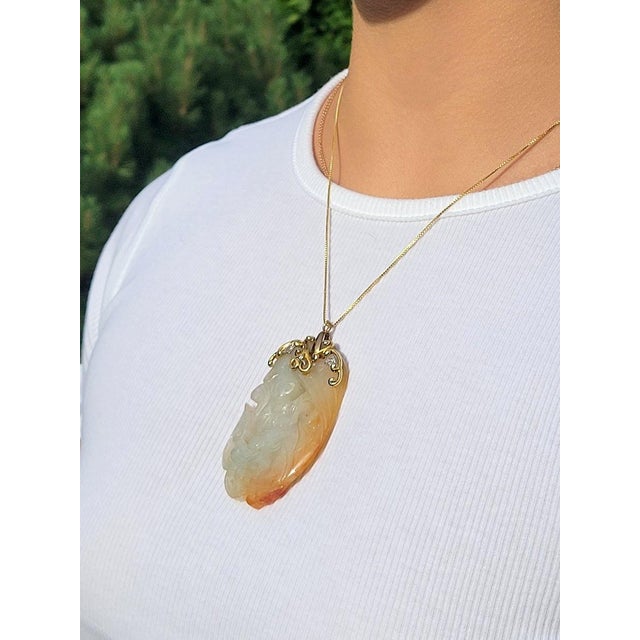 Gemstone Early 20th Century Gia Certified, Antique Chinese Jade Gold Pendant Goddess Guanyin With Diamond For Sale - Image 7 of 9