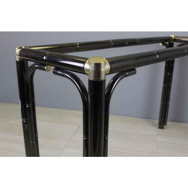 Mid Century Faux Bamboo Metal Console With Glass Top For Sale - Image 4 of 9