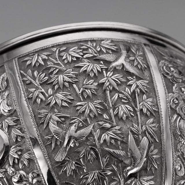 19th Century Chinese Export Silver Finger Bowl & Plate, Wang Hing, 1880s, Set of 2 For Sale - Image 10 of 18
