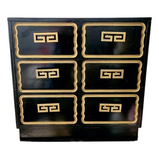 Vintage Dorothy Draper Style Espana 3 Drawer Greek Key Handles Chest of Drawers For Sale