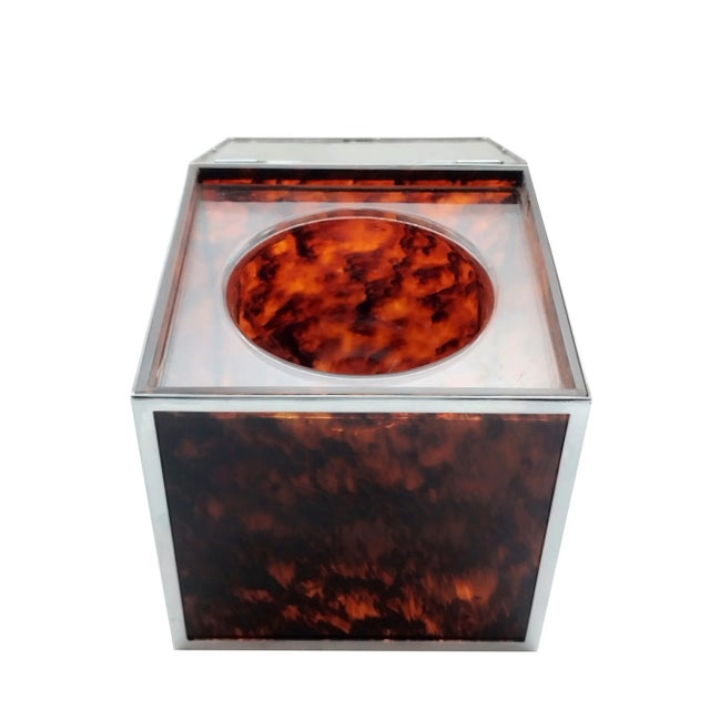 1970s Squared Ice Bucket in Tortoise Shell Effect Acrylic and Chrome by Christian Dior, Italy, 1970s For Sale - Image 5 of 7