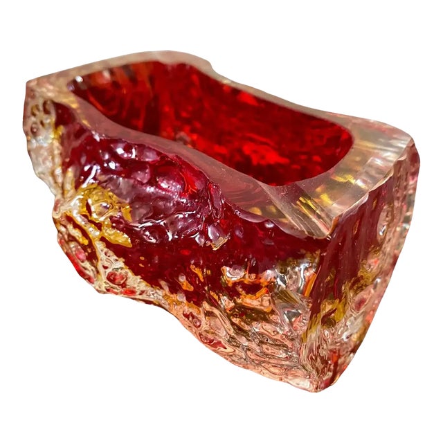 1970s Mandruzzato Modernist Red Sommerso Murano Glass Ashtray For Sale