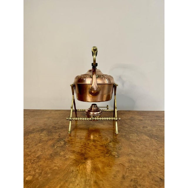 Antique Victorian Copper and Brass Spirit Kettle and Stand, 1880 For Sale - Image 3 of 8