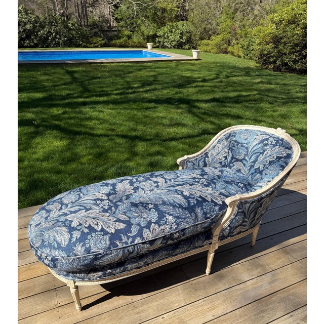 Custom Louis XVI Style Blue Chaise Lounge in Ralph Lauren For Sale - Image 12 of 15