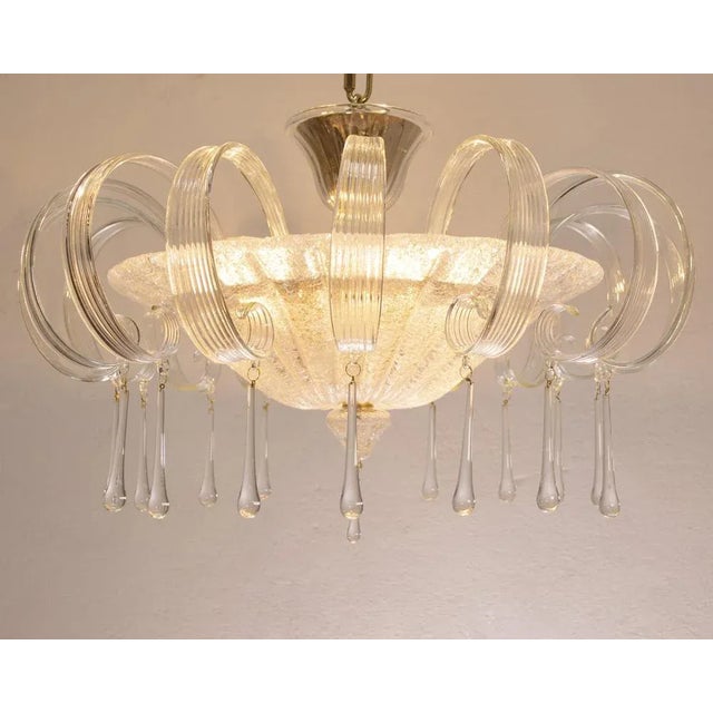 Mid-Century Modern Murano Glass Ceiling Light in Pure Crystal Color with Handmade Leaves and Drops, Italy, 1990s For Sale - Image 3 of 11