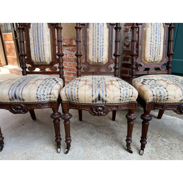 Brown Set 6 Antique French Dining Chairs Renaissance Carved Oak Black Forest C1880 For Sale - Image 8 of 18