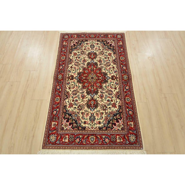 Farmhouse Fine Qom Rug 3’2” X 5’2” Ivory Wool/Silk Traditional Hand-Knotted Carpet For Sale - Image 3 of 12