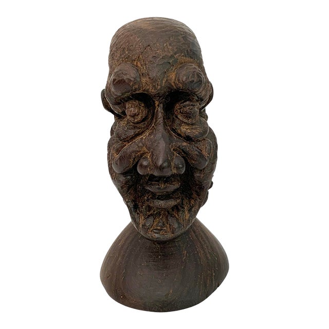 1970s Mid-Century Modern Brutalist Style Wooden Head Sculpture For Sale
