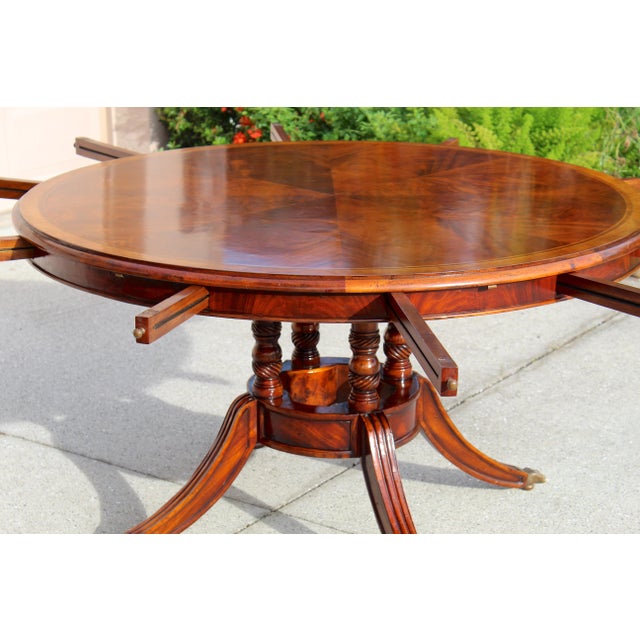 Brown Jonathan Charles Buckingham Mahogany & Satinwood Oval Dining Table For Sale - Image 8 of 18
