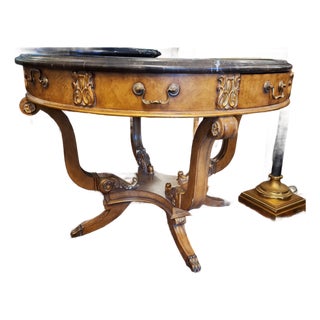 1990s Marble Top Empire Style Center Table, Gilt Decorated Scroll Work by Century Furniture Company For Sale