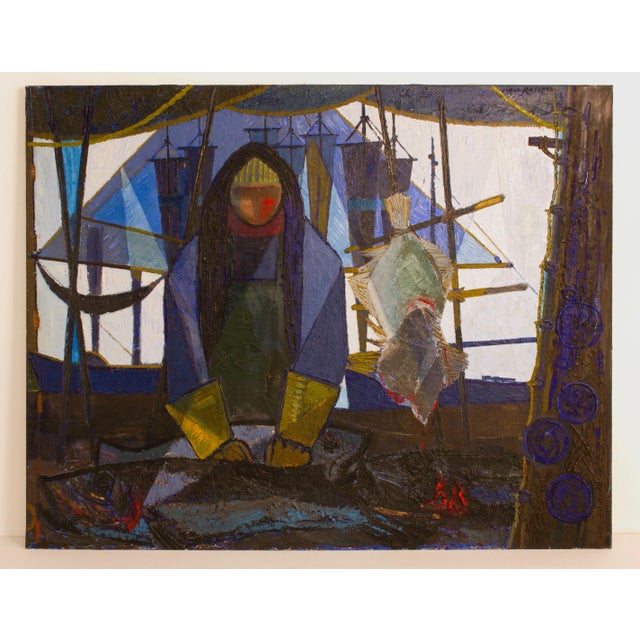 Carlo Rosberg, The Fisherman, 1955, Oil on Canvas For Sale - Image 4 of 6