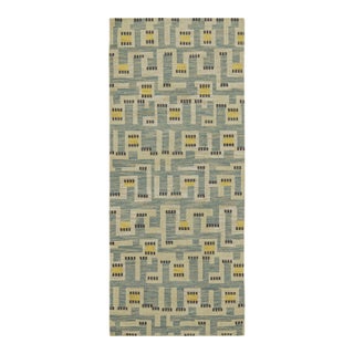 2010s Rug & Kilim’s Scandinavian Style Rug in Blue With Beige & Gold Geometric Pattern For Sale