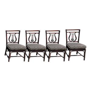 Bamboo Rattan Lyre-Back Dining Chairs, Set of 4