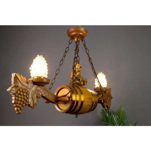 Brown German Carved Wood Two-Light Wine Cellar Chandelier For Sale - Image 8 of 18