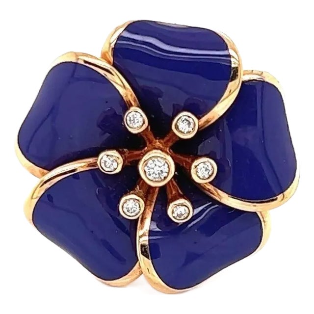 Rosato Diamond 18k Rose Gold Purple Enamel Flower Ring, Size 6.5 For Sale
