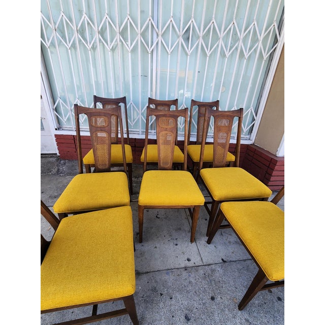 Set of 8 Mid-Century Modern Cane Back Dining Chairs With Yellow Upholstery For Sale - Image 4 of 4