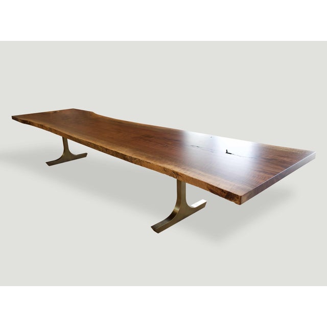 2010s Andrianna Shamaris Live Edge Dining Table with Bronze Base For Sale - Image 5 of 5
