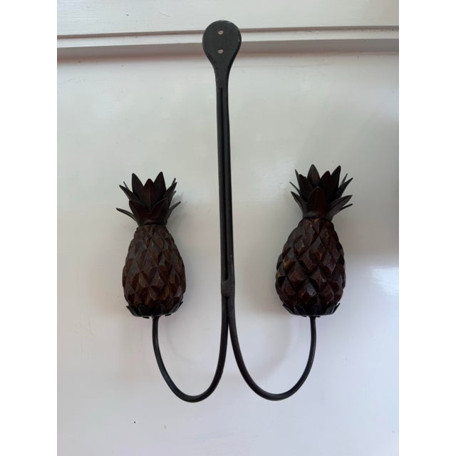 Brown Pair of Pineapple Form Wrought Iron Wall Candle Sconces For Sale - Image 8 of 13