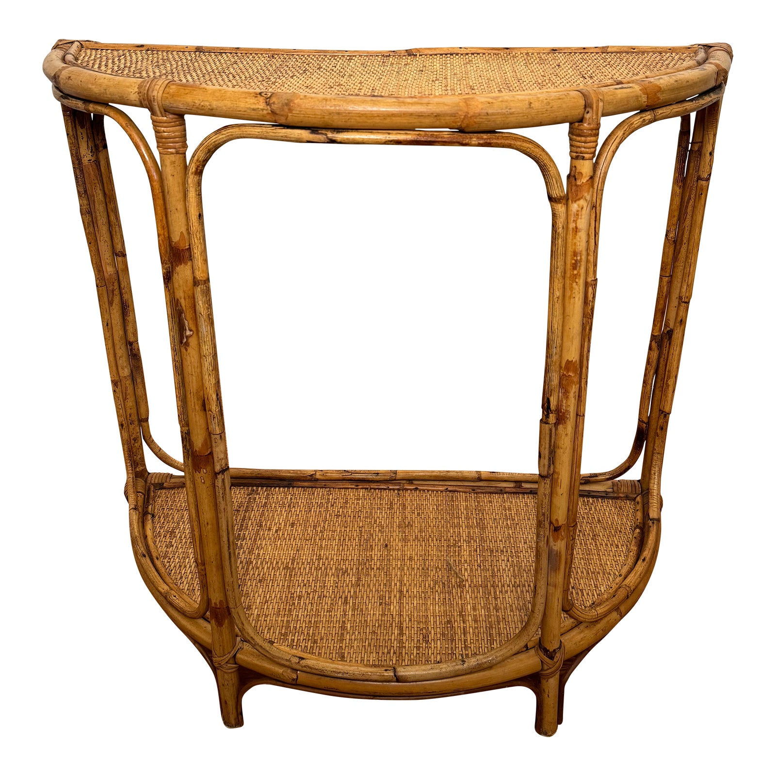 MidCentury Modern Bamboo, Rattan and Wicker DemiLune Table Chairish