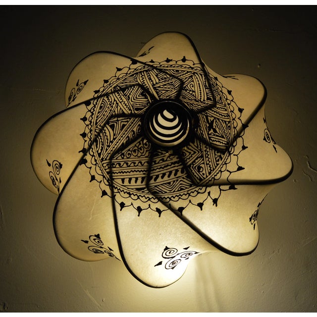 Vintage Moroccan Goat Skin Fancy Handmade Henna Ceiling Light Shade For Sale In Orlando - Image 6 of 6