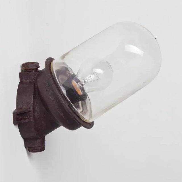 Brown Bakelite & Industrial Glass Wall Light, 1950s For Sale - Image 4 of 4
