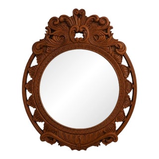 Century Large Round Carved Caspian Wall Mirror For Sale