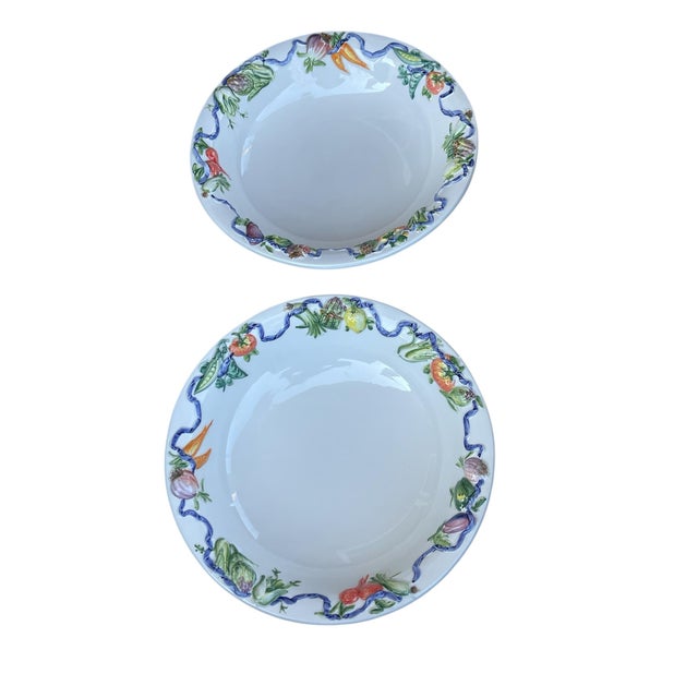 Ceramic 1980s Italian Hand-Painted Serving Bowl Platter With Embossed Vegetables ~ a Pair For Sale - Image 7 of 10
