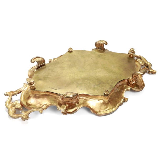 Large Antique French Gilt Bronze & Champlevé Enamel Mirrored Plateau or Tray For Sale - Image 14 of 18
