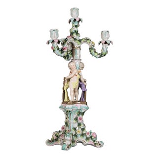 Mid-19th Century Porcelain Figural Candelabra with Cricket Players from Sitzendorf For Sale